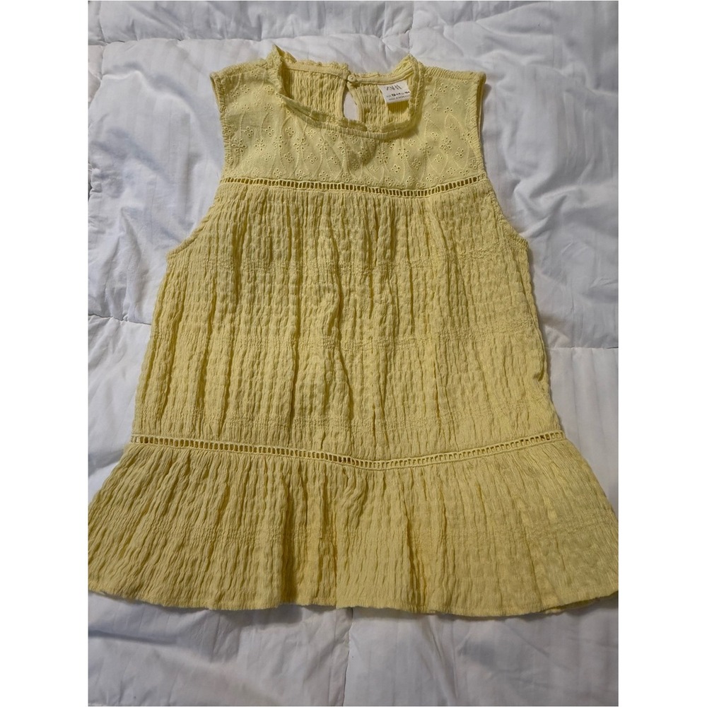 Zara Kids Girls Yellow Eyelet Lace Sleeveless Textured Ruffle Top Size 13-14 164